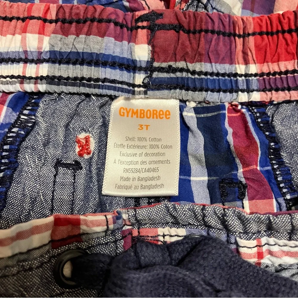 Vintage Gymboree Boys Sz‎ 3T Red White Blue Plaid Patchwork Baseball Shorts